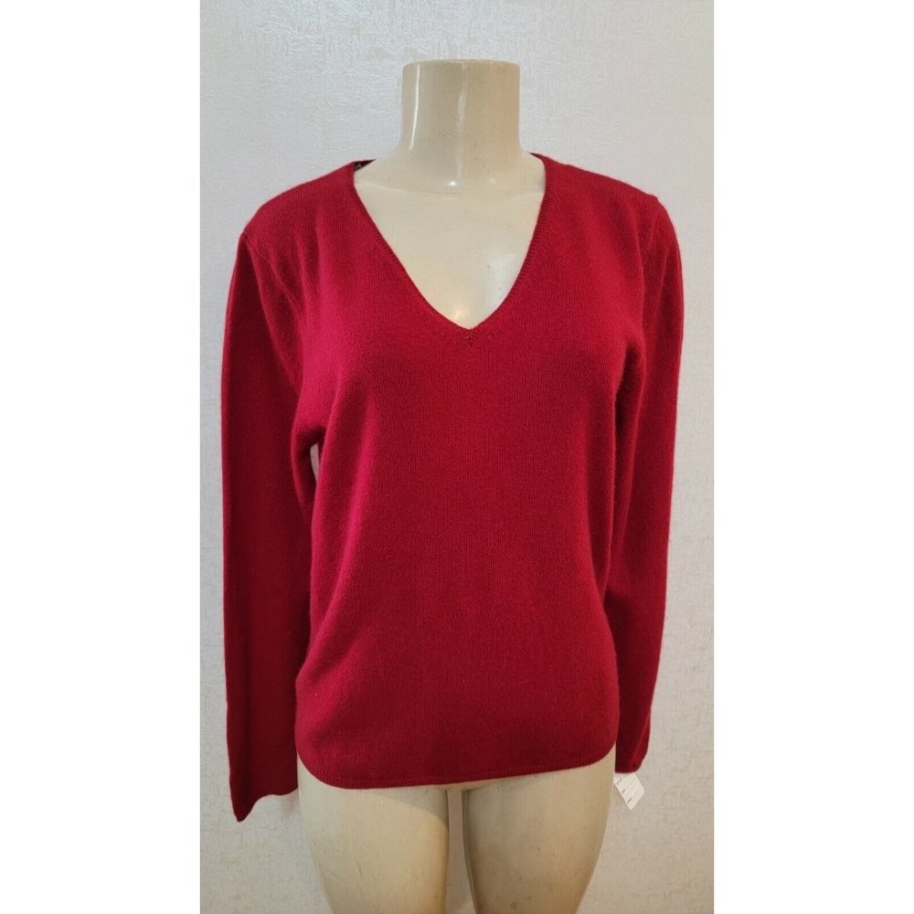EVELYN GRACE WOMEN'S  100% CASHMERE RED V-NECK PULLOVER SWEATER SIZE L # 406
